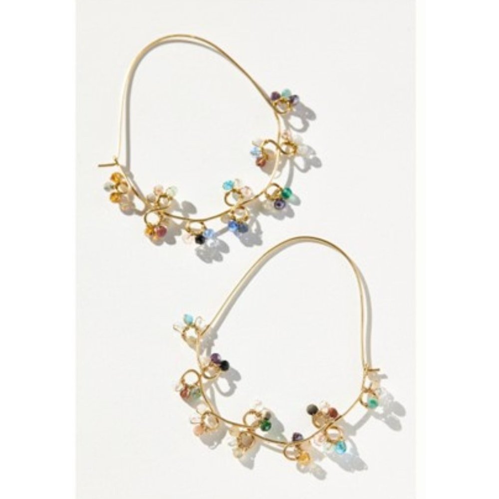 Anthropologie Gold Hoop Earrings with Multicolor Beads